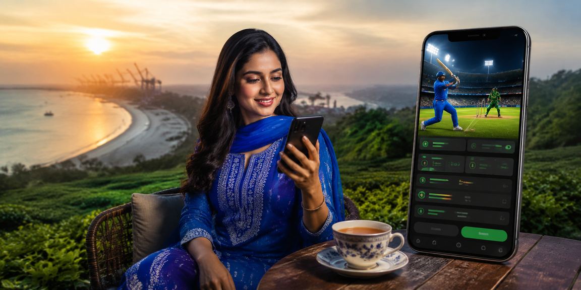 চট্টগ্রামে সালোয়ার কামিজ পরা নারী ব্যবহারকারী মোবাইলে ক্রিকেট বেটিং করছেন